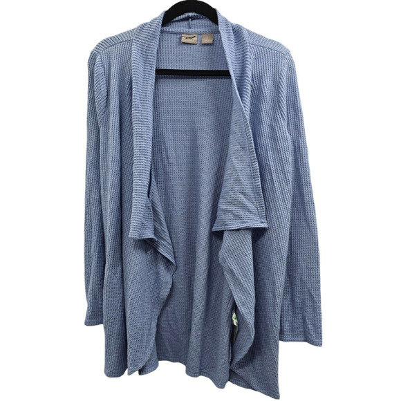 Chicos Cardigan Sweater Medium Pockets Waffle Knit Textured Wrap Normcore Office - Picture 8 of 12